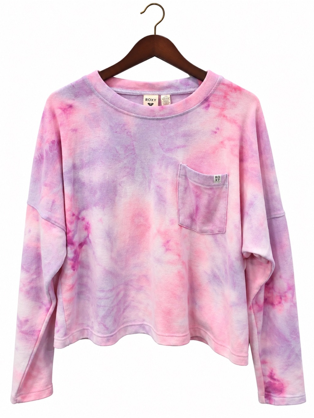 PacSun Women's Pink and Lavender Tie-Dye Long Sleeve Pocket Sweatshirt